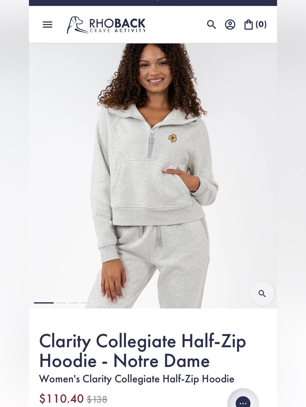Rhoback Clarity Collegiate Half-Zip Hoodie - Light Gray Notre Dame